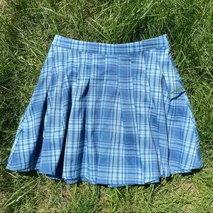 High Rise Pleated Blue Mini Skirt